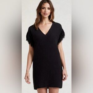 Marie Oliver 100% Silk Black Fringe Sleeve Dress M 🖤 Minimalist Western‎ Glam